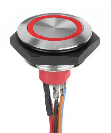 Produktfoto 1 von APEM AV Druckschalter Rot Beleuchtet Tastend Panel Ø 30.2 mm, SPST / 1A 30 V dc, IP67