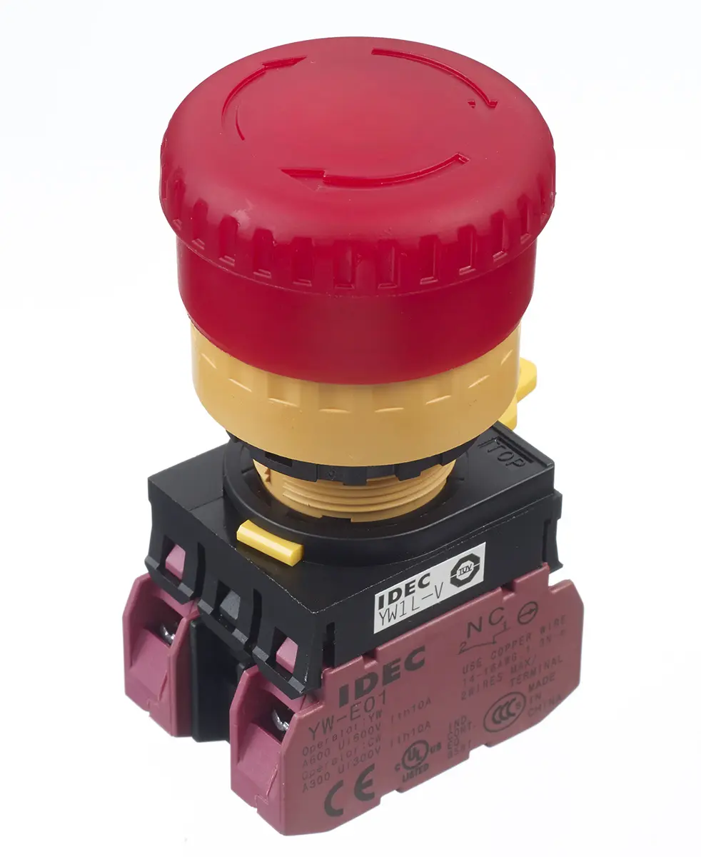 Produktfoto 1 von Idec YW Not-Aus-Drucktaster, Panel, Ø 22 mm, 2 Öffner, Rot Beleuchtet IP65, x 78.3 mm, Drehfreigabe