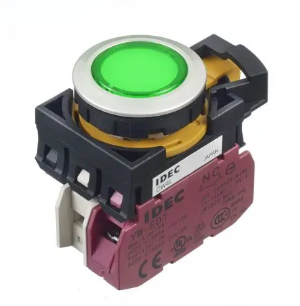Produktfoto 1 von Idec CW Druckschalter Grün Beleuchtet Tastend Panel Ø 22 mm, SPST / 10A, IP65