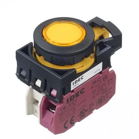 Produktfoto 1 von Idec CW Druckschalter Gelb Beleuchtet Tastend Panel Ø 22 mm, SPST / 10A, IP65
