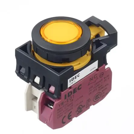 Produktfoto 1 von Idec CW Druckschalter Gelb Beleuchtet Tastend Panel Ø 22 mm, SPST / 10A, IP65