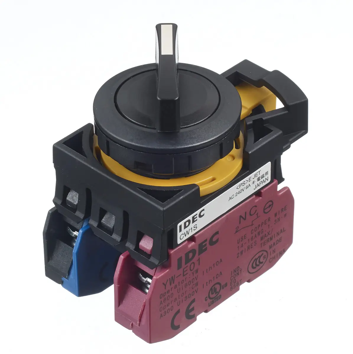 Produktfoto 1 von CW Wahlschalter 2-Stufen Federrückstellung 22 mm IP40, 1-poliger Umschalter Wurfwinkel 90 °