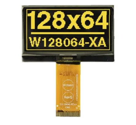 Produktfoto 1 von Display Visions 61.47 mm Gelb OLED-Display 128 x 64 Pixel, 57.01 x 28.9 mm Passiv-Matrix COB I2C/SPI