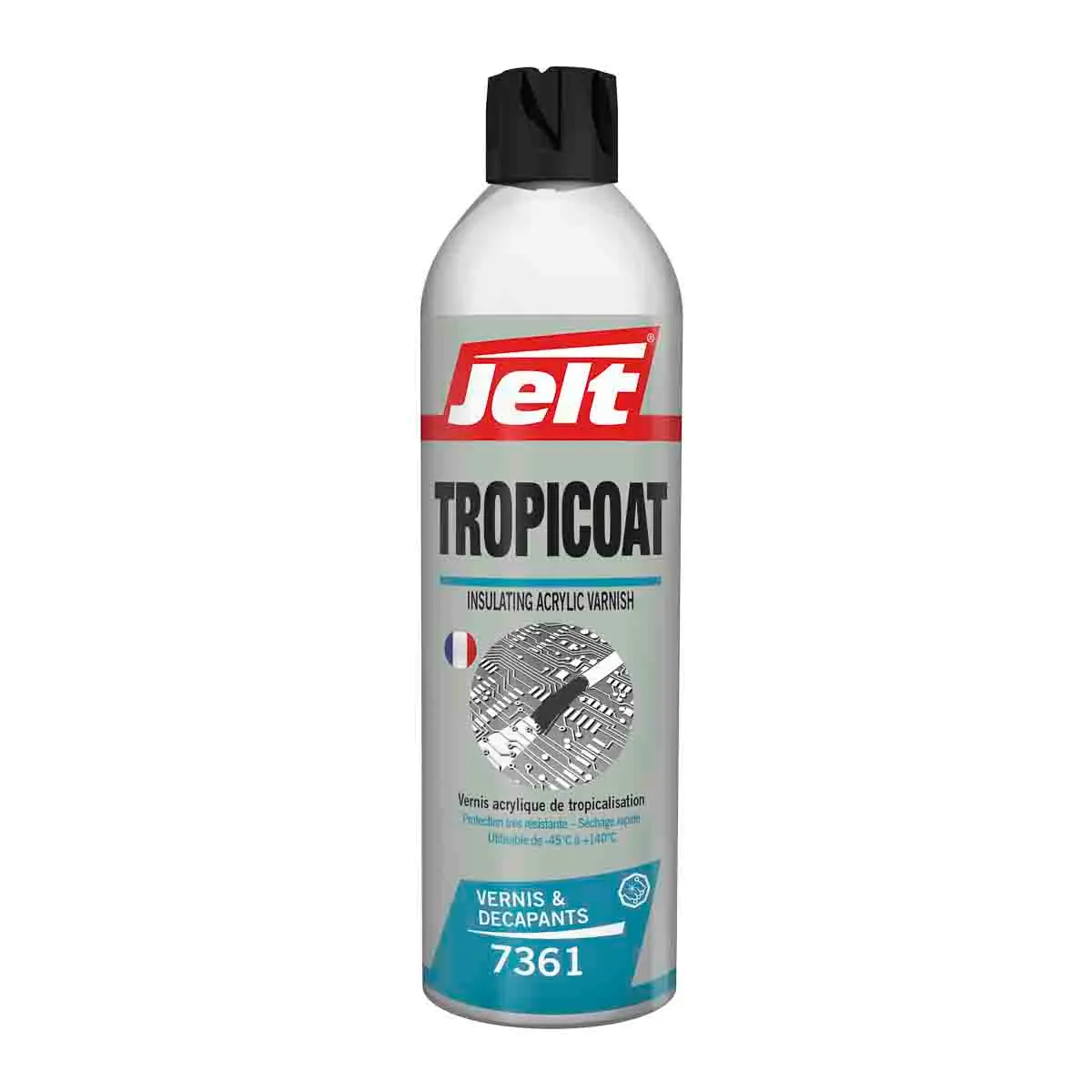 Produktfoto 1 von Jelt Tropicoat PVC-Beschichtung 140 °C-max. Acrylat Leiterplatte farblos, Zerstäuber 100kV/mm 650 ml