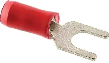 Produktfoto 1 von TE Connectivity 130517 Rot Isoliert Gabelkabelschuh B. 7.1mm, M4 Nylon 22 AWG 16 AWG