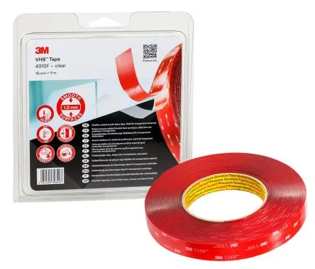 Produktfoto 1 von 3M 4910F VHB Acrylschaum Schaumstoff Klebeband doppelseitig, Klar, Stärke 1 mm, 19mm x 11 m, 26N/cm