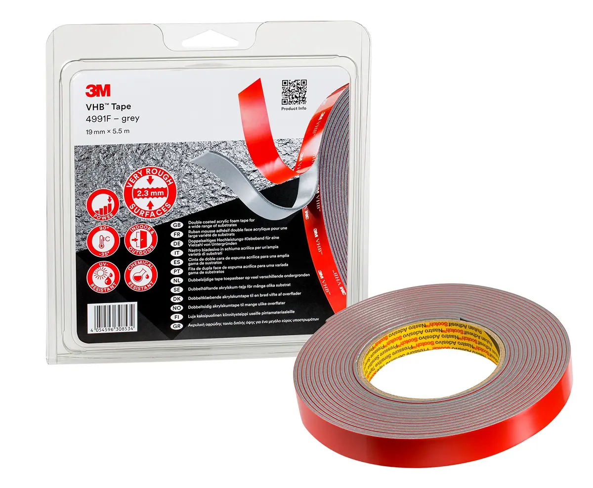 Produktfoto 1 von 3M 4991F Acrylschaum Schaumstoff Klebeband, Grau, Stärke 2.3 mm, 19 mm x 5.50 m, 38.5 N/cm
