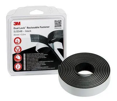3M Klettband, 25mm x 2.5 m, Schwarz