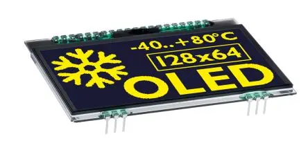 Produktfoto 1 von Display Visions 73.66 mm Gelb OLED-Display 128 x 64 Pixel, 32.94 x 60.78 mm Aktiv-Matrix Grafik I2C/SPI