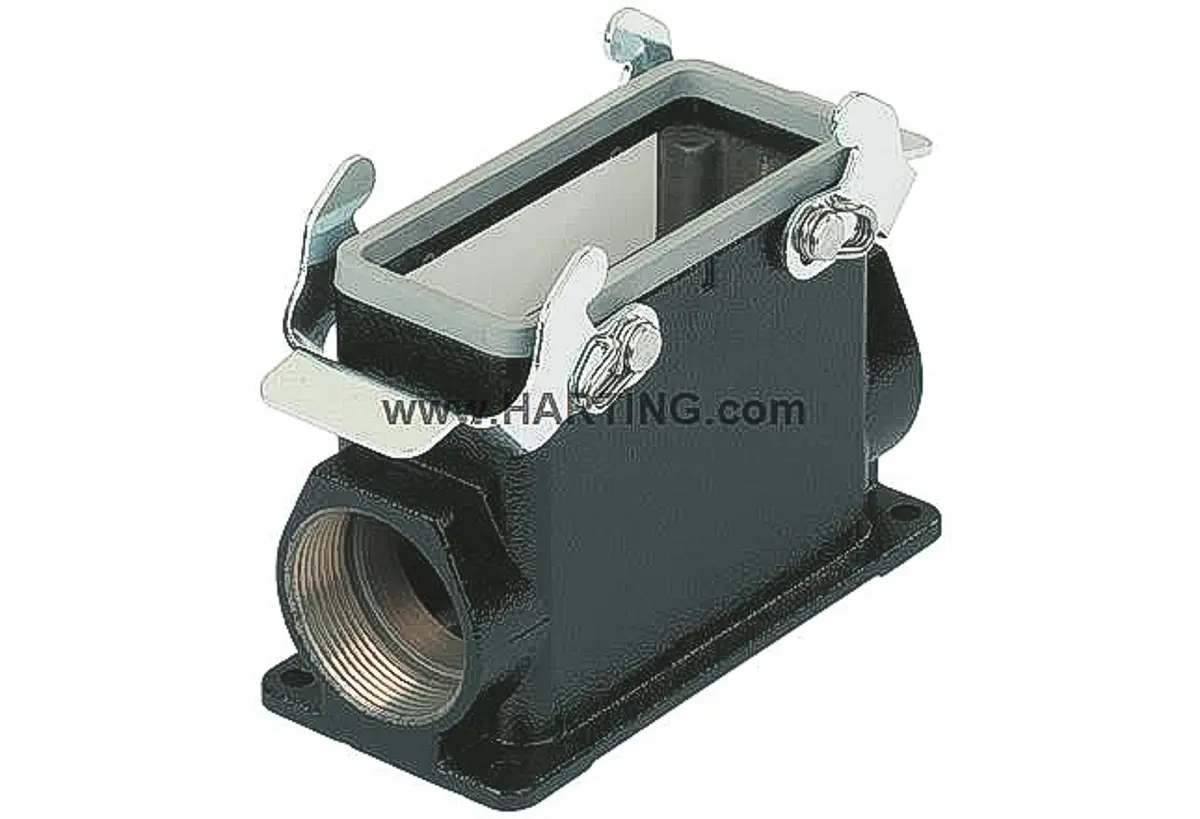 Produktfoto 1 von HARTING 1937 Gehäuse für robusten Stromversorgungsstecker 2 Hebel 2, SMD 10B Gehäuse, IP65