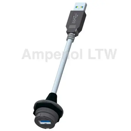 Produktfoto 1 von Amphenol Industrial, Gerade UA USB-Steckverbinder USB Typ A 1, Kabel USB 3.0 IP67