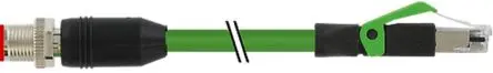 Produktfoto 1 von RS PRO Ethernet-Kabel, 2 m, Grün Abgeschirmt Stecker, A M12 Stecker, B RJ45, Polyurethan
