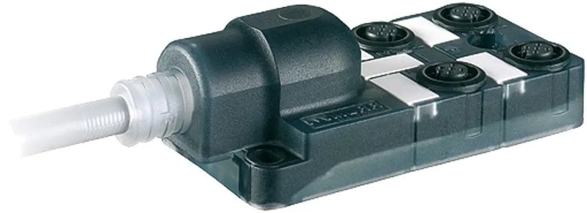 Produktfoto 1 von RS PRO Sensor-Box 24V dc 4 Anschlüsse 5 Auslässe M12 Gerade