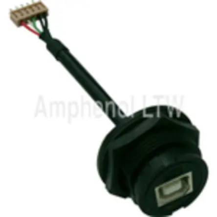 Produktfoto 1 von Amphenol Industrial, Gerade UB USB-Steckverbinder Buchse USB-Typ B 1, Panel USB 2.0 IP67
