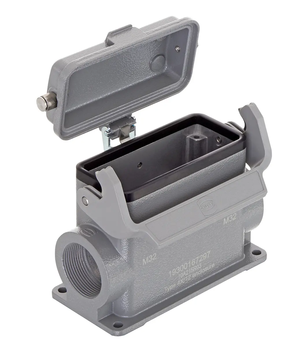 Produktfoto 1 von HARTING Han B Gehäuse für robusten Stromversorgungsstecker 1 Hebel 1, SMD 16B Haube, IP65