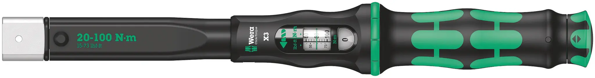Produktfoto 1 von Wera Click-Torque X 3 9 x 12 mm Klick-Drehmomentschlüssel Vierkant 20 To 100 Nm, Länge 372 mm, ±3 %