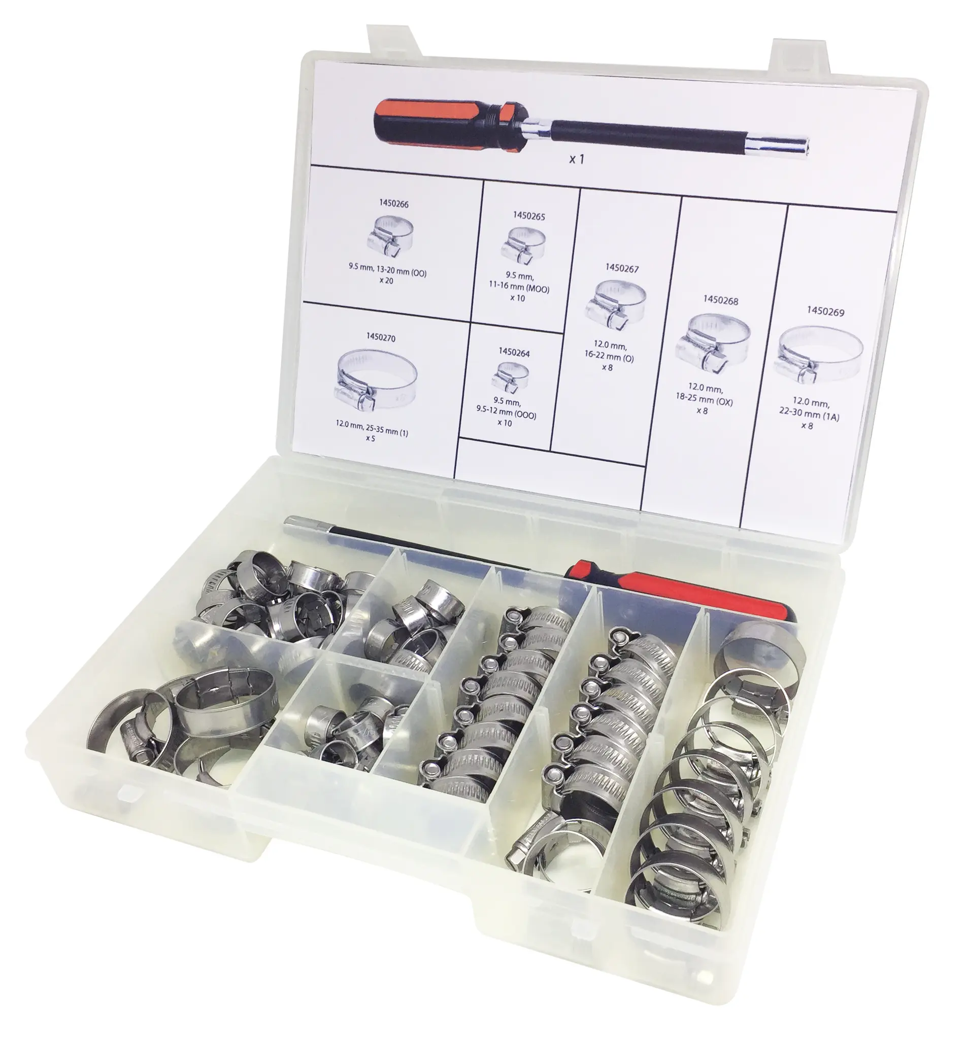 Produktfoto 1 von RS PRO Edelstahl 304 Schlauchschellen Sortiment, 70 Stück