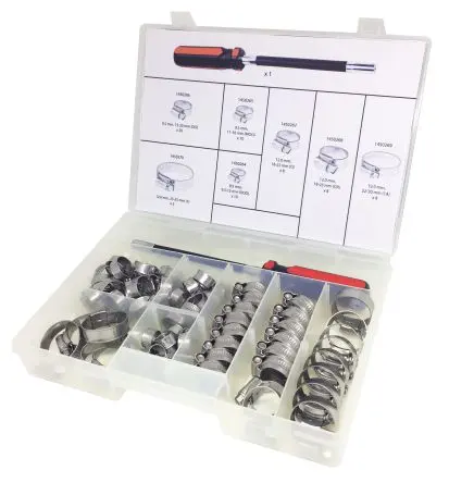 Produktfoto 1 von RS PRO Edelstahl 304 Schlauchschellen Sortiment, 70 Stück