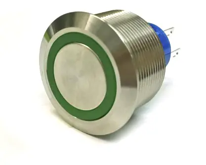 Produktfoto 1 von RS PRO MPB25 Druckschalter Grün Beleuchtet Tastend Panel Ø 25.2 mm, 1-poliger Umschalter / 5 A 12 V dc 250 V ac, IP40