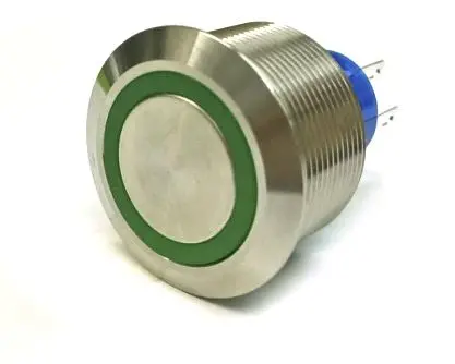 Produktfoto 1 von RS PRO MPB25 Druckschalter Grün Beleuchtet Tastend Panel Ø 25.2 mm, 1-poliger Umschalter / 5A 12 V dc 250 V ac, IP67