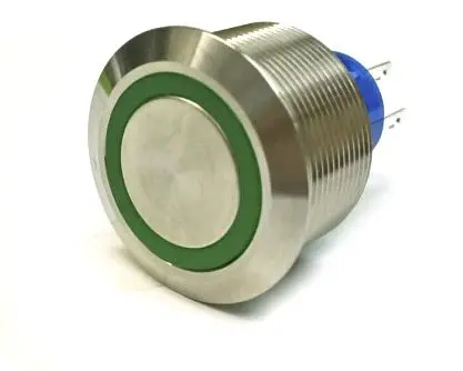 Produktfoto 1 von RS PRO MPB25 Druckschalter Grün Beleuchtet Tastend Panel Ø 25.2 mm, 1-poliger Umschalter / 5A 36 V dc 250 V ac, IP67