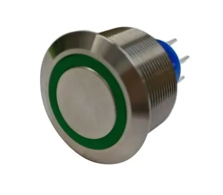 Produktfoto 1 von RS PRO MPB25 Druckschalter Grün Beleuchtet Tastend Panel Ø 25.2 mm, 2-poliger Umschalter / 5A 36 V dc 250 V ac, IP67
