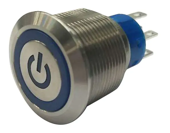 Produktfoto 1 von RS PRO MPB22 Druckschalter Blau Beleuchtet Tastend Panel Ø 22.2 mm, 2-poliger Umschalter / 5 A 36 V dc 250 V ac, IP40