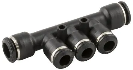 Produktfoto 1 von RS PRO Verteiler UNIVERSAL SHORT, 1 x, 3 x Einsteck-Anschluss, Edelstahl, Messing vernickelt, Nitrilkautschuk (NBR),