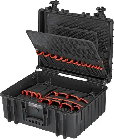 Produktfoto 1 von Knipex Kunststoff Werkzeugkoffer Schwarz, L. 510 mm B. 419mm H. 215 mm, 7.1 kg, Vorhängeschloss