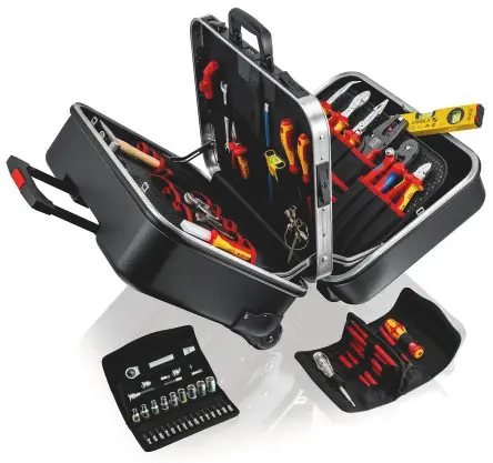 Produktfoto 1 von Knipex ABS, Aluminium Werkzeugkoffer Schwarz, 2 Schubladen, L. 510 mm B. 410mm H. 270 mm, 12.7 kg mit Rädern, Elektronik