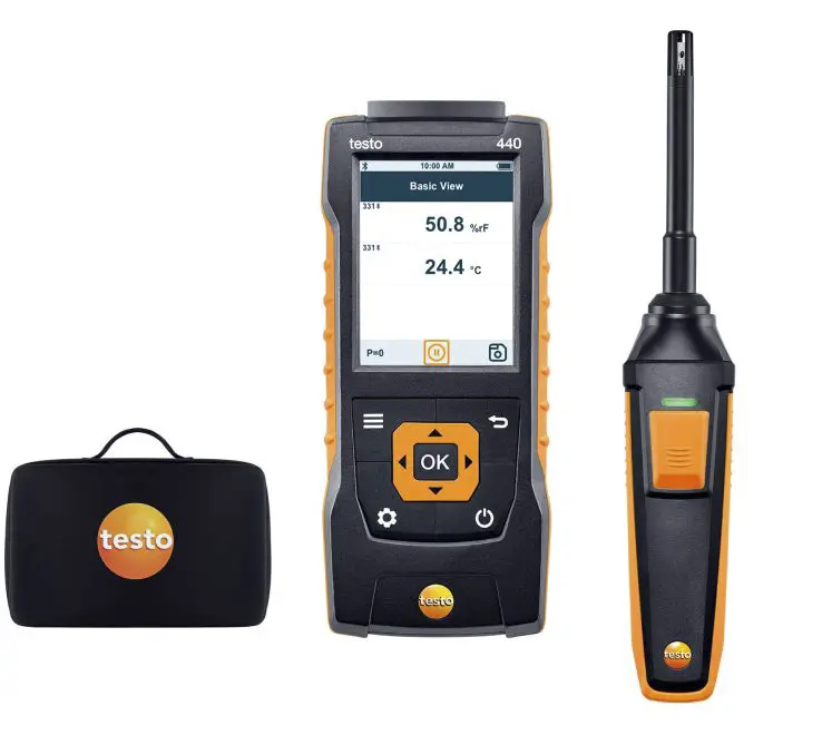 Produktfoto 1 von Testo 440 Humidity Kit with Bluetooth Anemometer 50 °C max.Temp., Luftfeuchtigkeit, Temperatur, Typ TC, NTC,