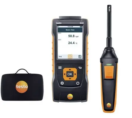 Produktfoto 1 von Testo 440 Humidity Kit with Bluetooth Anemometer 50 °C max.Temp., Luftfeuchtigkeit, Temperatur, Typ TC, NTC,