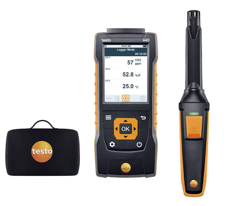 Produktfoto 1 von Testo 440 CO₂ Kit with Bluetooth Datenloggerfunktion LCD Luftqualitätsüberwachung 1370 °C, bis 50 °C, Batterie-betrieben