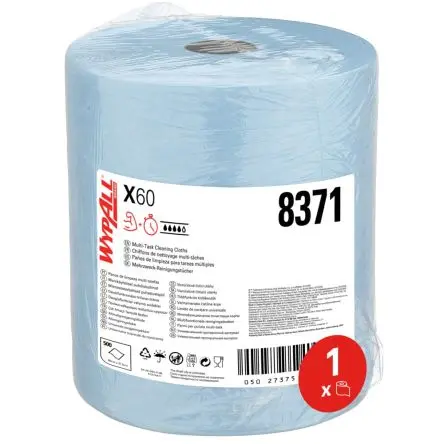 Produktfoto 1 von WYPALL WypAll® X60 (8371) Trocken Universal, Blau Rolle, 385 x 310 mm, 500 pro Paket Tücher pro Packung