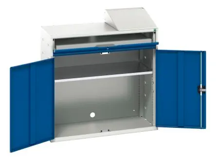 Produktfoto 1 von Bott stehend Computerarbeitsplatz Blau, Hellgrau Tastaturablage, B 1.05m H 1.13 m T 550 mm aus Stahl