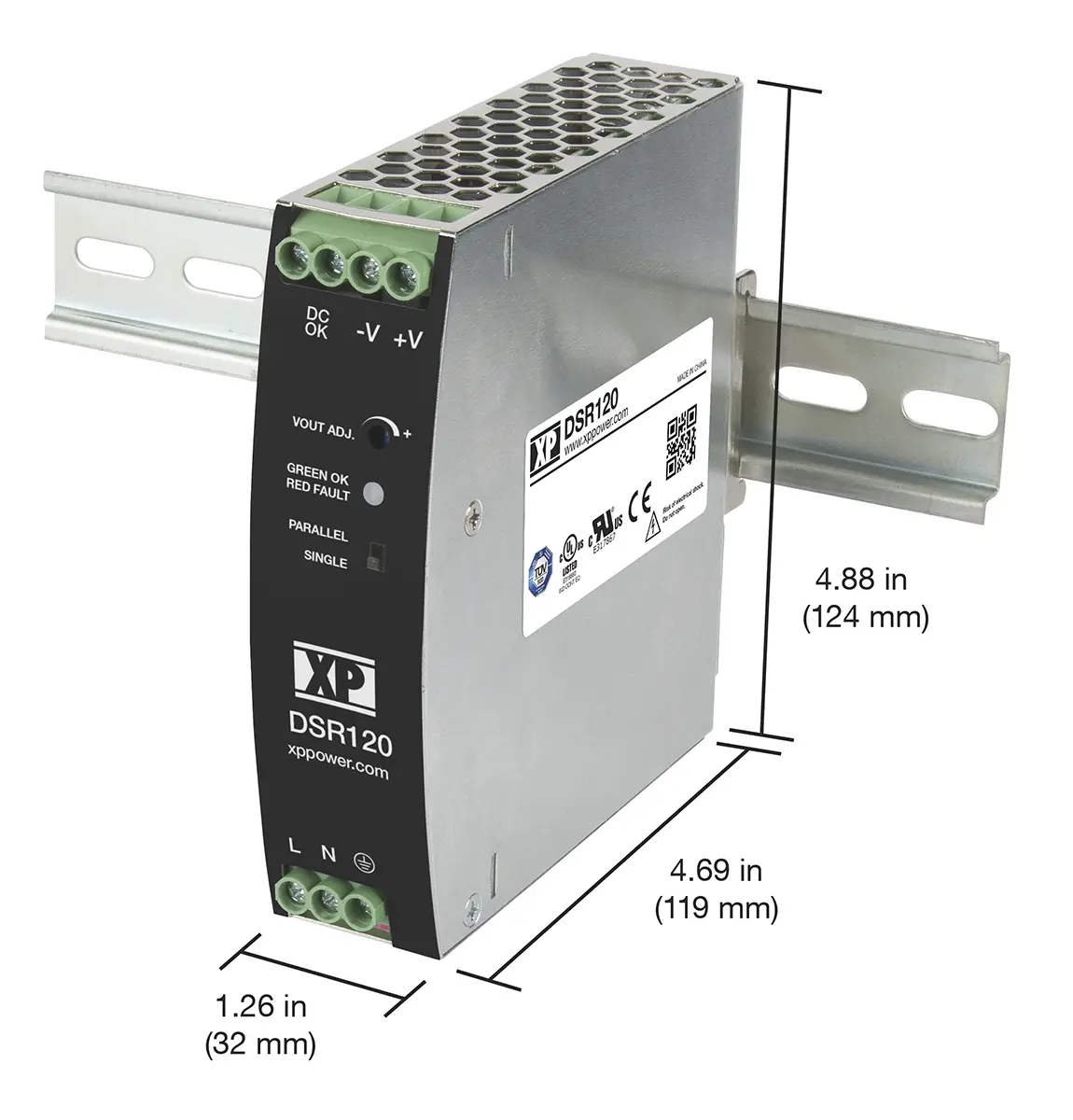 Produktfoto 1 von XP Power DSR120 DIN-Schienen Netzteil Getaktet 48V dc / 2.5A 120W 85 → 264V ac