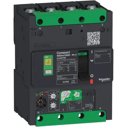 Produktfoto 1 von Schneider Electric ComPact Compact NSXm, Kompaktschutzschalter 4-polig, 100A DIN-Hutschiene / Abschaltvermögen 50 kA