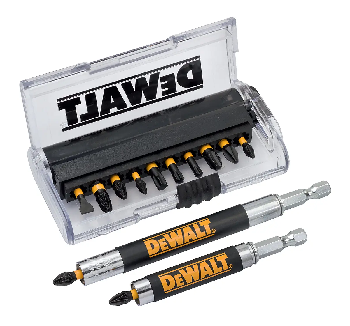 Produktfoto 1 von DeWALT Pozidriv, Geschlitzt, Phillips, Innensechsrund Bitsatz, Aluminium PH2, PH3, PZ1, PZ2, PZ3, SL6, T20, T25, T30,