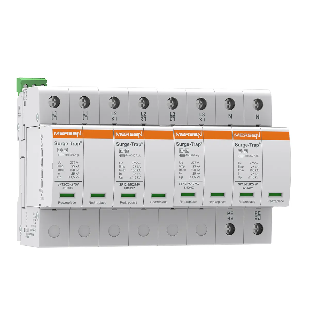 Produktfoto 1 von Mersen STPT12 Überspannungsschutz Arrester Typ 1, Arrester Typ 2 25 kA 400V ac, DIN-Hutschiene, -40 °C→80 °C
