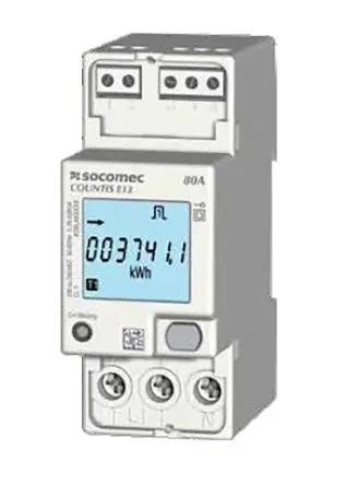 Produktfoto 1 von Socomec E1x Energiemessgerät LCD-Hintergrundbeleuchtung 90 mm x 36 mm Elektrisch / 1-phasig 5 Ausg. Impulsausgang