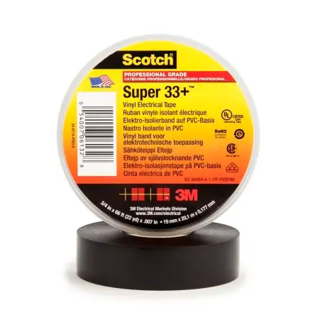 Produktfoto 1 von 3M Scotch Super 33 Polyvinylchlorid Isolierband Schwarz,  Stärke  0.18 mm x 19mm x 20 m, -18 °C bis 105 °C