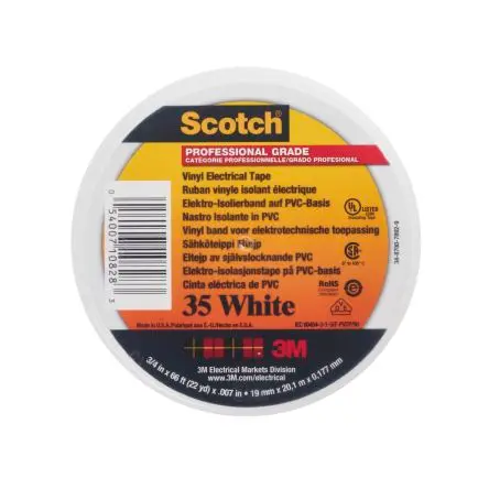 Produktfoto 1 von 3M Scotch 35 Polyvinylchlorid Isolierband Weiß,  Stärke  0.18 mm x 19mm x 20 m, -5 °C bis 105 °C