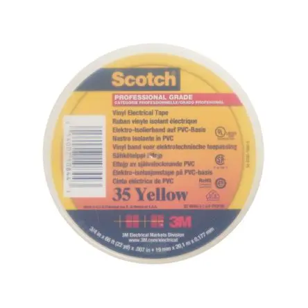Produktfoto 1 von 3M Scotch 35 Polyvinylchlorid Isolierband Gelb,  Stärke  0.18 mm x 19mm x 20 m, 0 °C bis 105 °C
