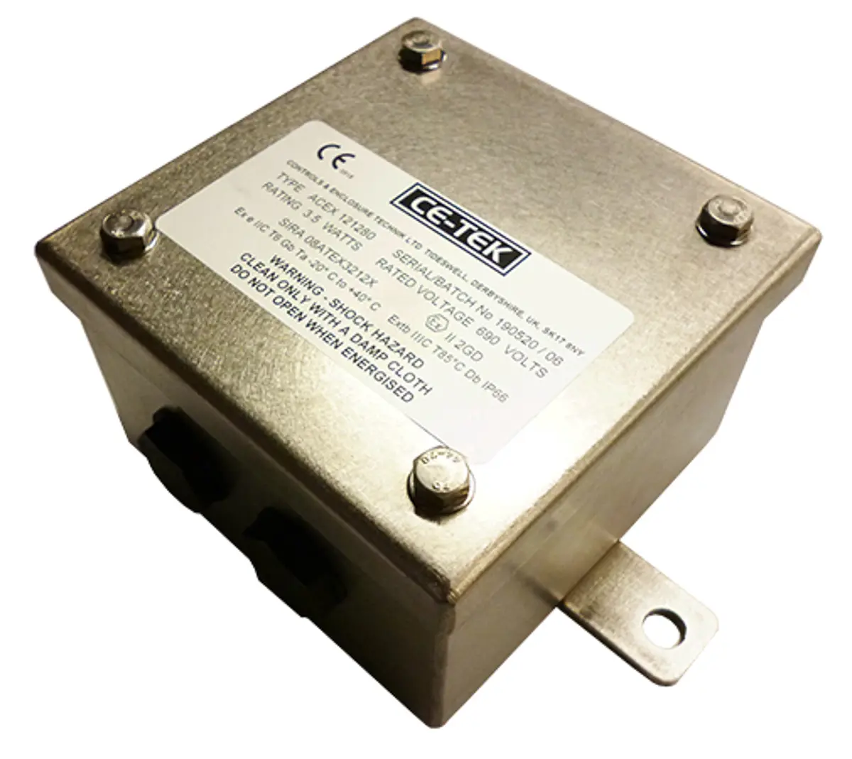 Produktfoto 1 von CE-TEK ACEX Edelstahl 316L Abzweigdose IP66 4 SIRA 04 ATEX 2301 X, ATEX Breite 80 mm Höhe 120 mm Länge 120 mm