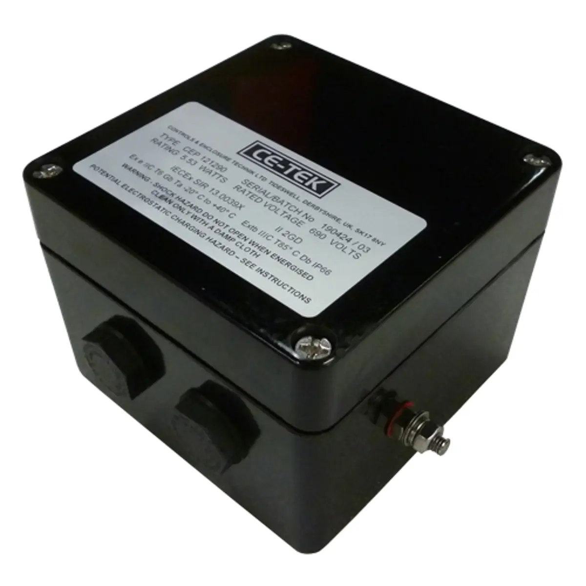Produktfoto 1 von CE-TEK CEP-PA GF Polyester Abzweigdose Schwarz IP66 IECEx Breite 90 mm Höhe 122 mm Länge 120 mm