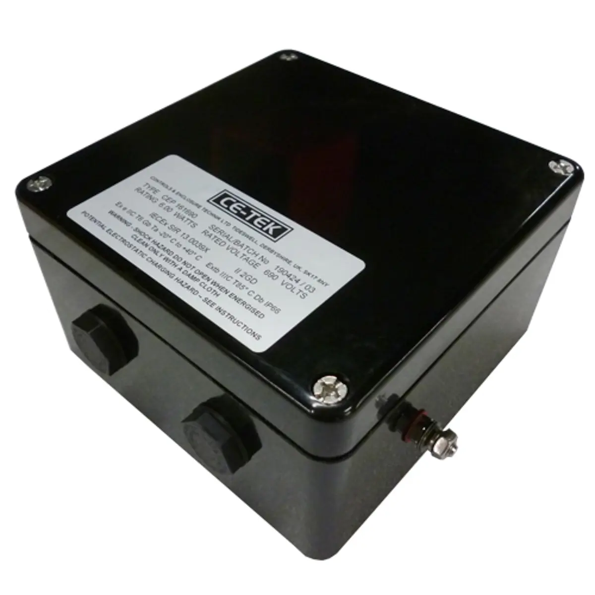 Produktfoto 1 von CE-TEK CEP-PA GF Polyester Abzweigdose Schwarz IP66 IECEx SIR 13.0023X Breite 90 mm Höhe 160 mm Länge 160 mm