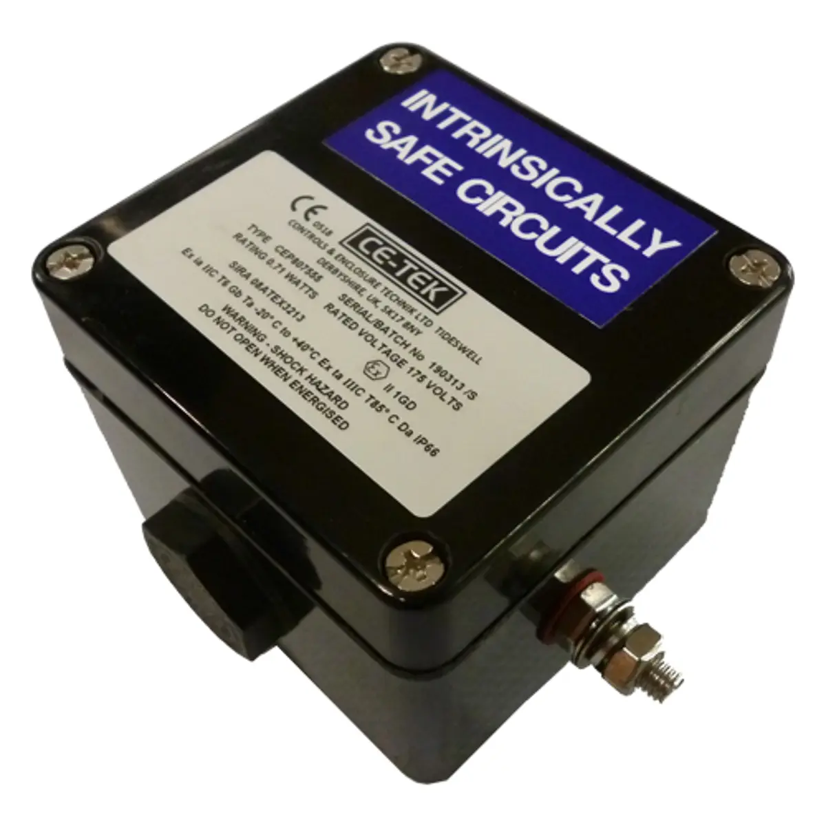 Produktfoto 1 von CE-TEK CEP-PA GF Polyester Abzweigdose Schwarz IP66 10 SIRA 04 ATEX 2301 X, ATEX Breite 55 mm Höhe 80 mm Länge 75 mm