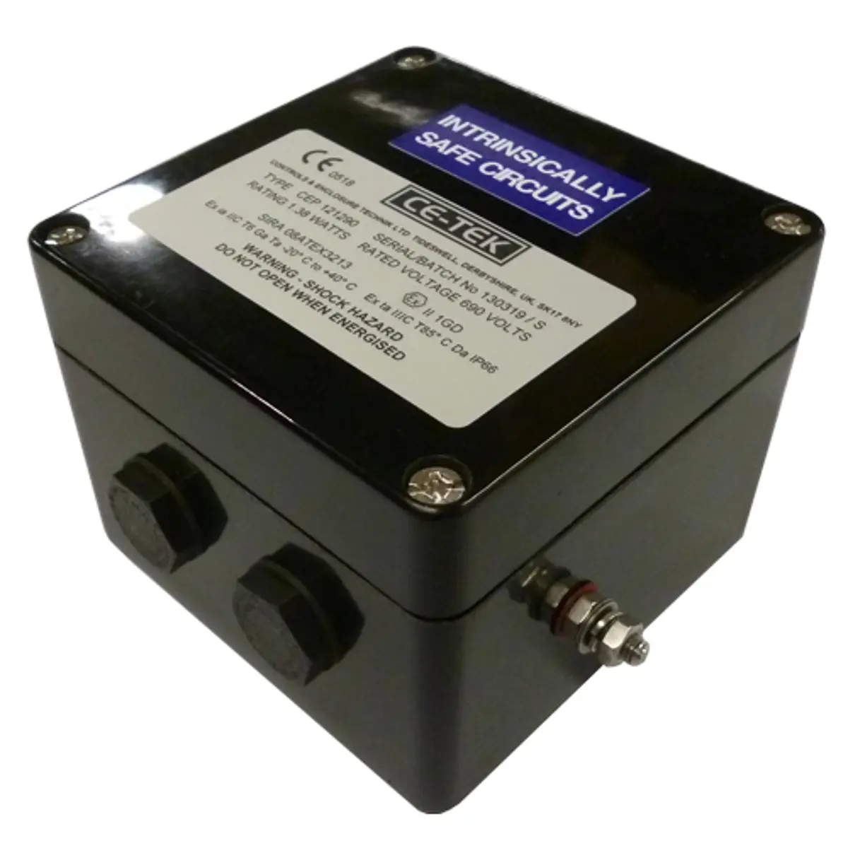 Produktfoto 1 von CE-TEK CEP Polyester Abzweigdose Schwarz IP66 10 ATEX Breite 90 mm Höhe 122 mm Länge 120 mm