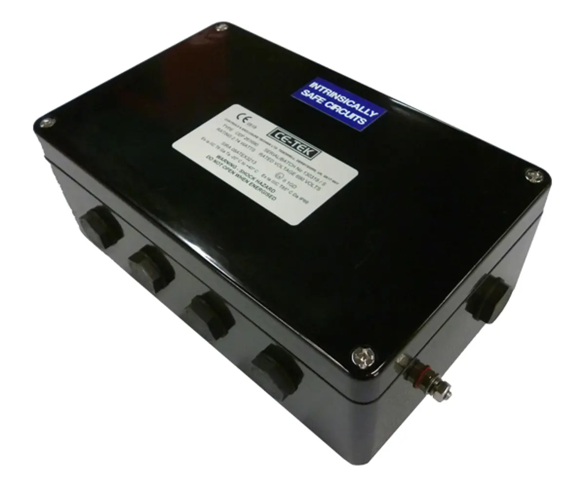 Produktfoto 1 von CE-TEK CEP GF Polyester Abzweigdose Schwarz IP66 26 SIRA 04 ATEX 2301 X, ATEX Breite 90 mm Höhe 260 mm Länge 160 mm