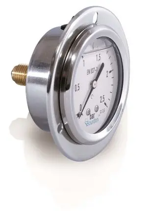 Produktfoto 1 von Bourdon Vorderer Flansch MIT3 Manometer 63 mm 0 bar → 10 bar ±1.6 % Edelstahl Gehäuse G 1/4